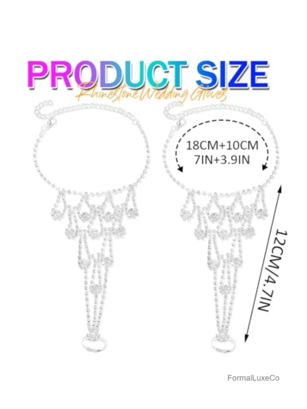 Rhinestone Fingerless Gloves with Hand Chain for Weddings & Prom